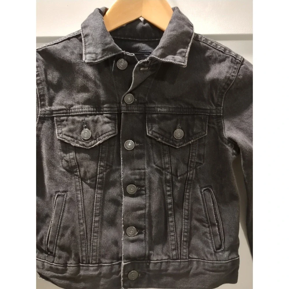 Polo Ralph Lauren Denim Girls Sz S/6 Black‎ Long Sleeve L/S Embroidered Jacket